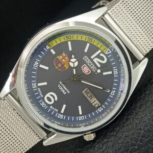 Vintage 1976 FCB Seiko Automatic Mens Silver Watch W/daydate & FCB accents